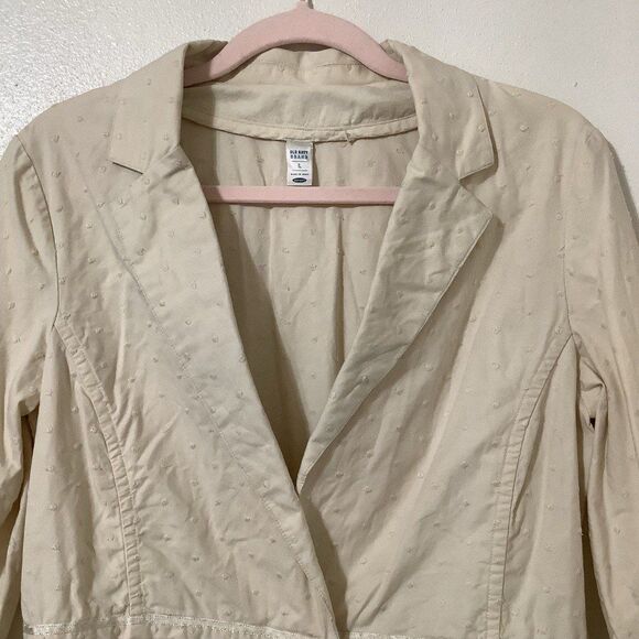 Vintage Y2K Cream Polka Dot 100% Cotton Mori Kei Feminine Blazer L Autumn Fall - Picture 5 of 11